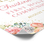 Poster Corail rose Floral Première Communion Sainte Bienv (Coin)