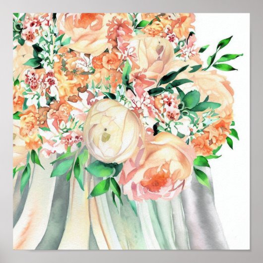 Poster Corail Whimsical, Bouquet en cascade nuptiale 1, (Devant)
