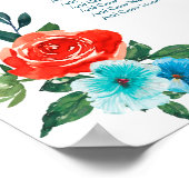 Poster Coral et Aqua Floral Mariage Diner Carte de siège (Coin)