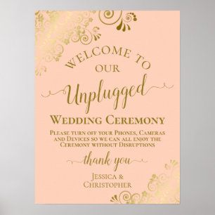 Poster Coral Peach & Gold Chic Unplugged Mariage Cerememy