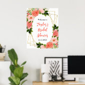 Poster Coral Red Roses Floral Bridal Shower Welcome Sign (Bureau à domicile)