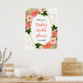 Poster Coral Red Roses Floral Bridal Shower Welcome Sign (Cuisine)