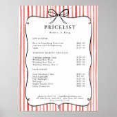 Poster Coral White Stripe Vintage Bow Price List (Devant)