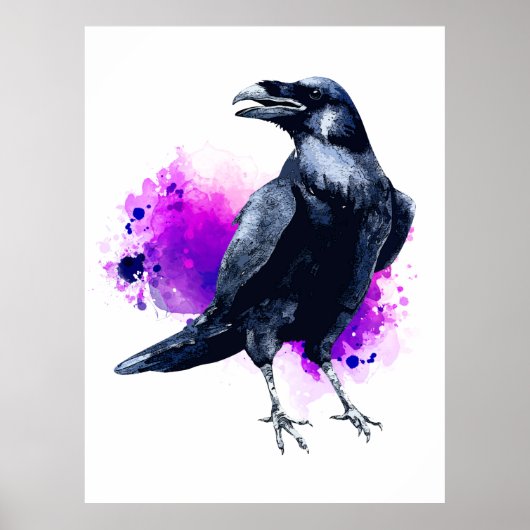 Poster Corbeau avec Arrière - plan d'aquarelle violet (Devant)
