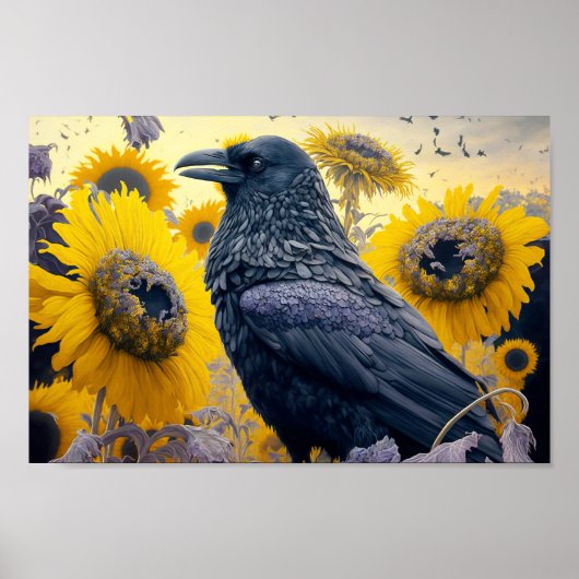 Poster Corbeau dans le champ de tournesol (Devant)