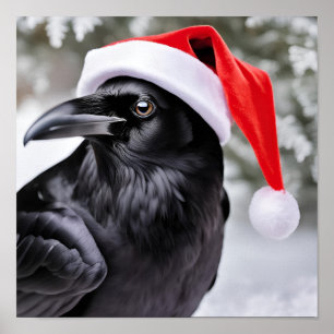 Poster Corbeau dans un chapeau de Père Noël