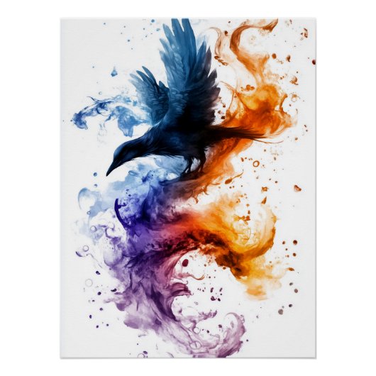 Poster Corbeau enchanté par le feu et la magie (Devant)