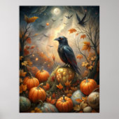 Poster Corbeau et forêt Citrouille - Fée d'automne foncé (Devant)