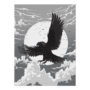 Poster Corbeau et Lune