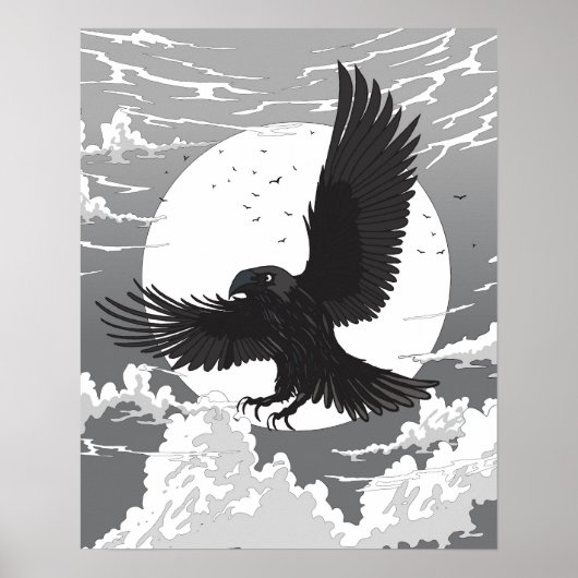 Poster Corbeau et Lune (Devant)