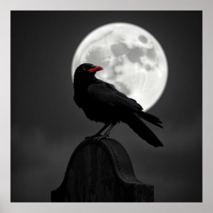 Poster Corbeau et Pleine lune énigmatique - Mysmatic Char