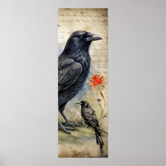 Poster Corbeau gothique rouge et Rose (Devant)