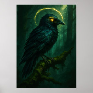 Poster Corbeau mystique avec Imaginaire de Halo d'or