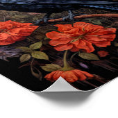 Poster Corbeau noir avec fleurs Design gothique (Coin)