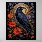 Poster Corbeau noir avec fleurs Design gothique (Devant)