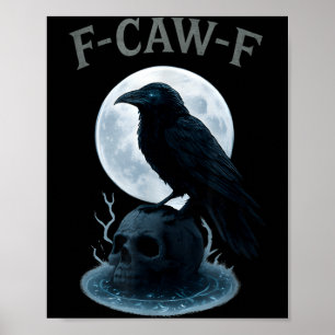 Poster Corbeau noir gothique crâne lune Halloween