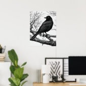 Poster Corbeau perché sur des branches nues d'hiver (Bureau à domicile)