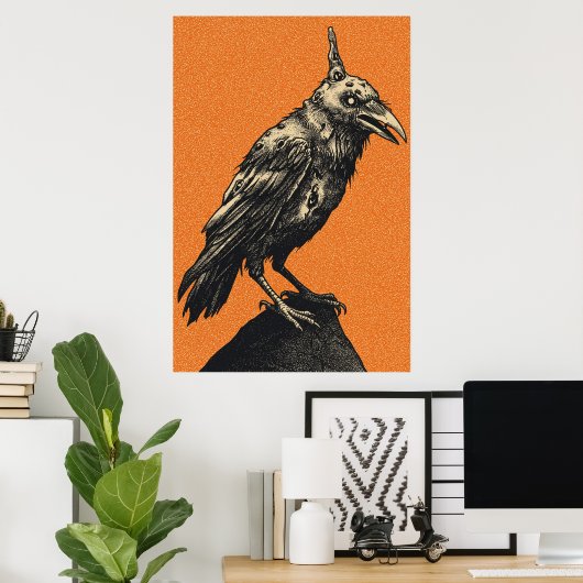 Poster Corbeau sombre perché sur un rocher dentelé (Bureau à domicile)