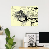 Poster Corbeau sur l'arbre, Maison en ruines (Bureau à domicile)