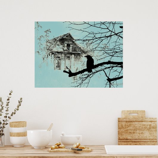 Poster Corbeau sur l'arbre, Maison en ruines (Cuisine)
