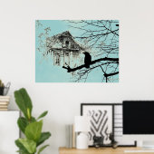 Poster Corbeau sur l'arbre, Maison en ruines (Bureau à domicile)