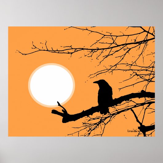 Poster Corbeau sur le soleil de l'arbre (Devant)