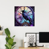 Poster Corbeau sur l'horloge aquarelle (Bureau à domicile)