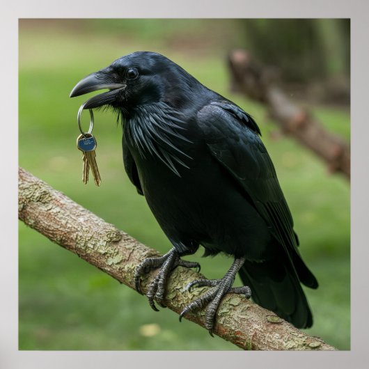 Poster Corbeau sur une branche avec clé (Devant)