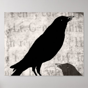 Poster Corbeau vintage goth collage oiseaux personnalisés