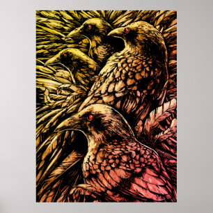 Poster Corbeaux aux Yeux Rouges – Faune Mystérieuse Gothi
