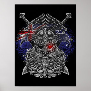 Poster Corbeaux d'Odin épées Mythologie Viking drapeau Au