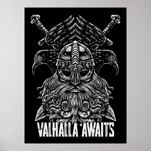 Poster Corbeaux d'Odin Mythologie Viking Valhalla attend (Devant)