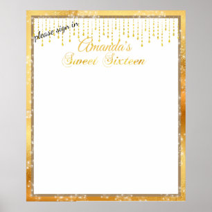 Poster Cordes dorés Sweet Sixteen étoiles scintillantes