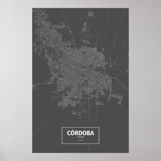 Poster Cordoue, Argentine (blanc sur noir) (Devant)