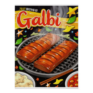 Poster Coréen Galbi - Art alimentaire barbecue Vin