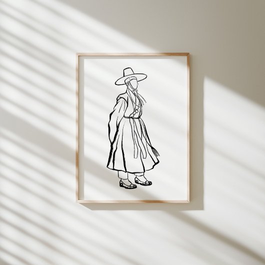 Poster coréen Hanbok Man with Gat Ink Line