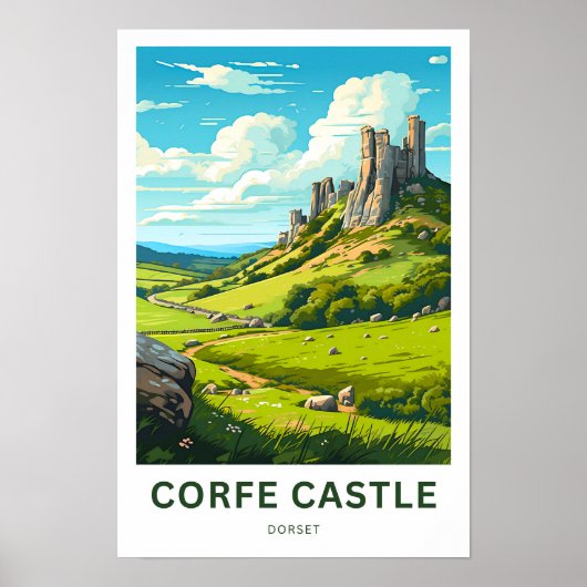 Poster Corfe Castle Dorset Travel Print (Devant)