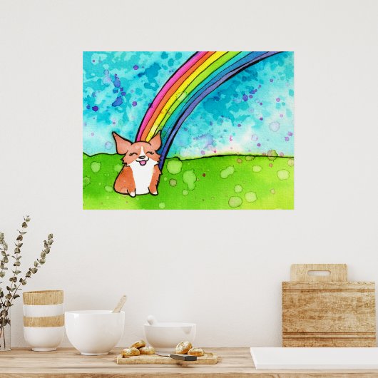 Poster Corgi À La Fin De L'Arc En Ciel (Cuisine)