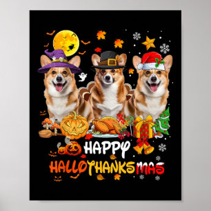 Poster Corgi Chien Joyeux Halloween Thanksgiving Joyeux C