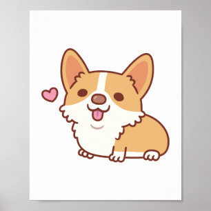 Poster Corgi Chien mignon et souriant