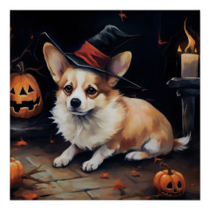 Poster Corgi Citrouilles Halloween Épouvantable
