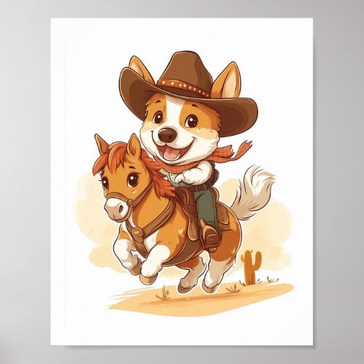 Poster Corgi Cowboy � Chien de Rodéo Occidental (Devant)