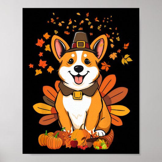 Poster Corgi de Thanksgiving Dinde 1  (Devant)