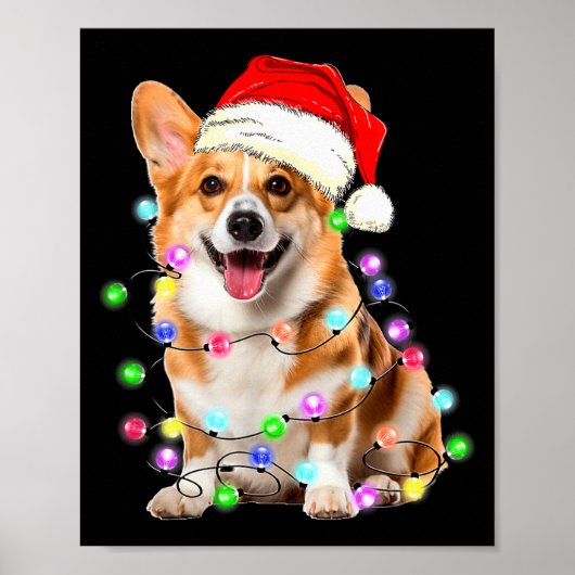 Poster Corgi Dog Christmas Lights Pajama Funny  (Devant)