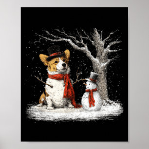 Poster Corgi Drôle De Chien Dans L'Arbre De Noël En Neige