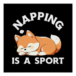 Poster Corgi drôle qui fait une sieste est un sport pour