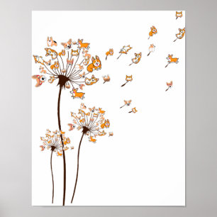Poster Corgi Flower Fly Dandelion Chemise mignonne Amoure