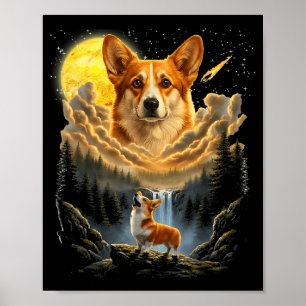 Poster Corgi hurlant à la lune graphique de chien drôle v