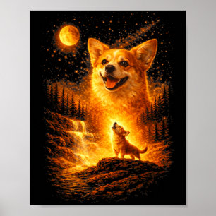 Poster Corgi hurlant à la lune vintage 90s drôle de chien