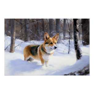Poster Corgi Let It Snow Noël